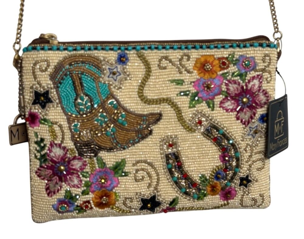 Mary Frances On The Range Beaded Mini Crossbody Purse Western Cowboy Boot NWT